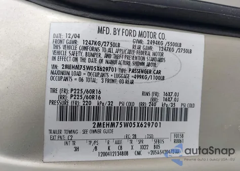 2005 Mercury Grand Marquis Ls/Lse z USA, uszkodzony, nr VIN 2MEHM75W05X629701